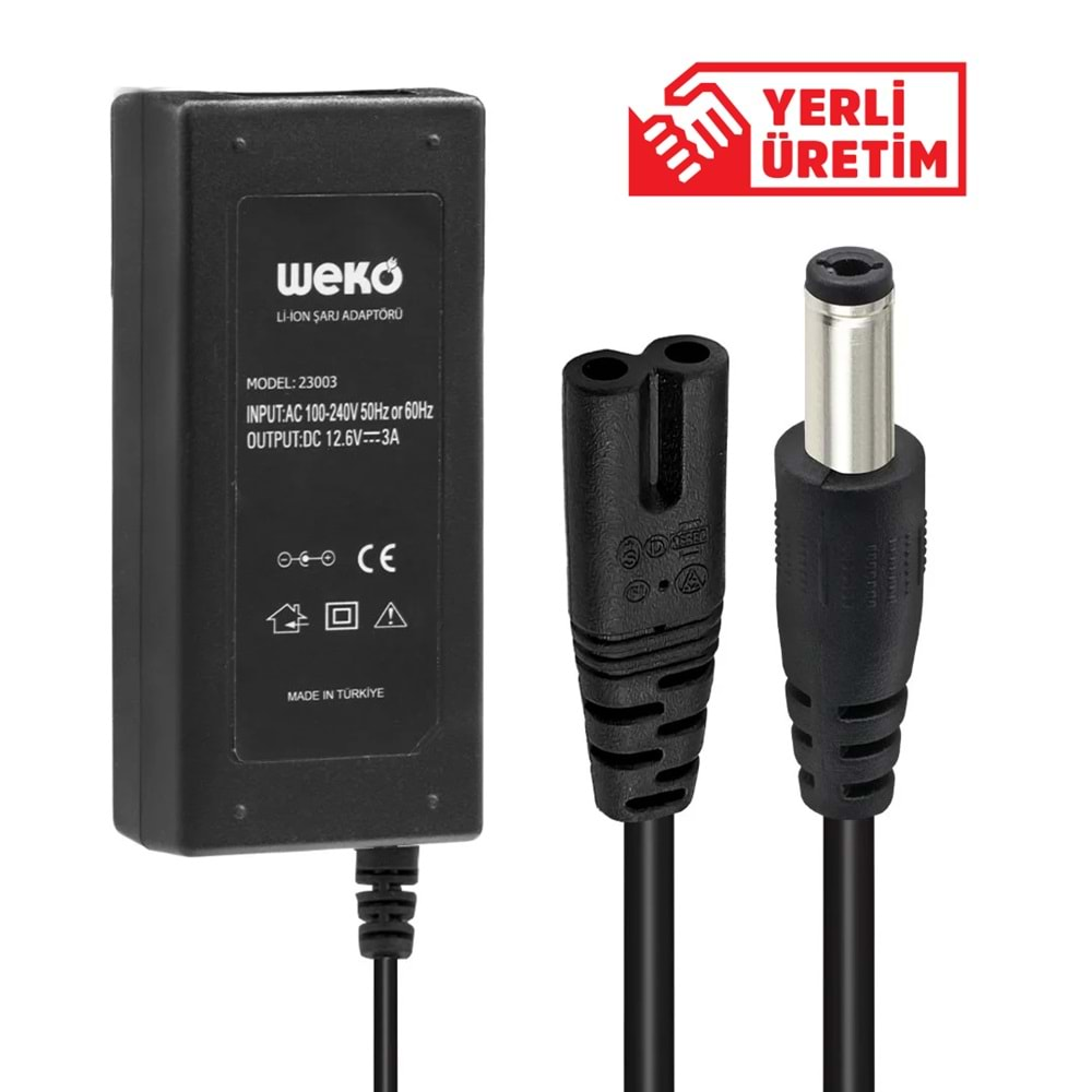 Weko 23003 12.6 Volt - 3 Amper 5.5x2.5 Uçlu Yerli Üretim Li-ion Batarya Şarj Adaptörü