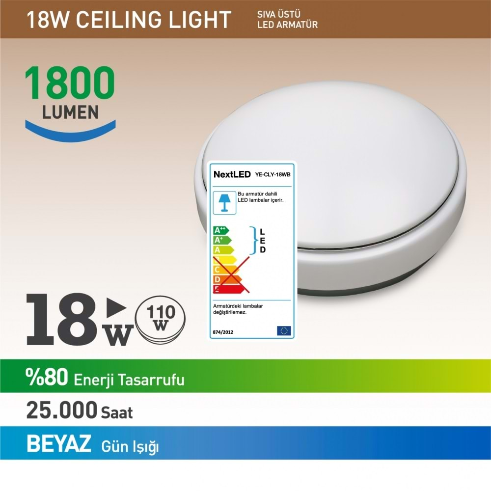 NextLed YE-CLY-18WB 18W Beyaz 1800LMN Led Armatür Spod Led