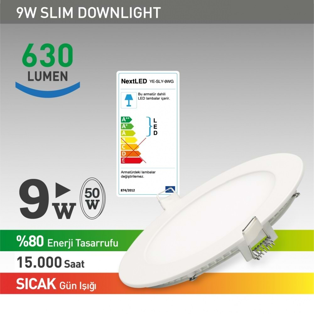 Nextled YE-SLY-9WG 9W Yuvarlak Günışığı 59 Watt 720 Lümen Sıva Altı Led Armatür