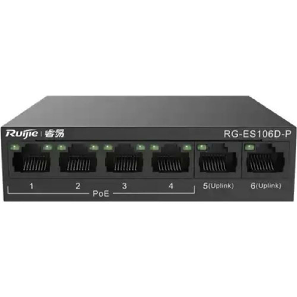 Ruijie Reyee RG-ES106D-P 4+2 6 Port 10/100 2xUplink 58W 4Port Poe Yönetilemez Switch