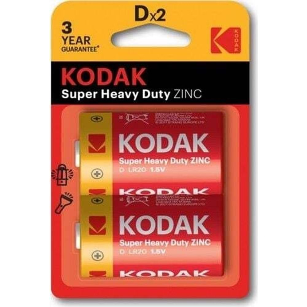 Kodak Çinko Karbon Blister Büyük (D) Pil - 2 Li Paket Halinde