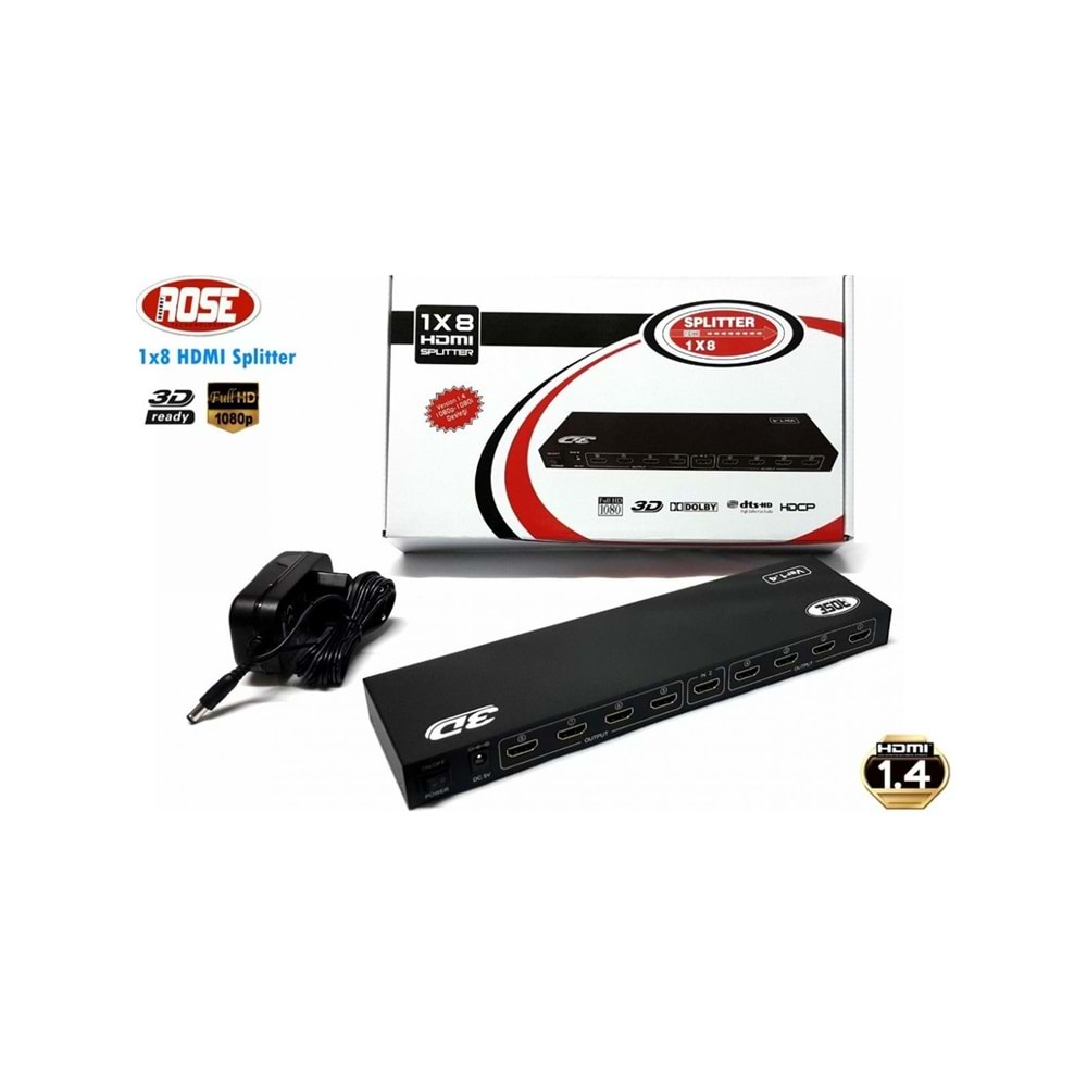 Rose HDMI-108 1x8 Hdmı Splitter V1.4 Hdmı Çoğaltıcı