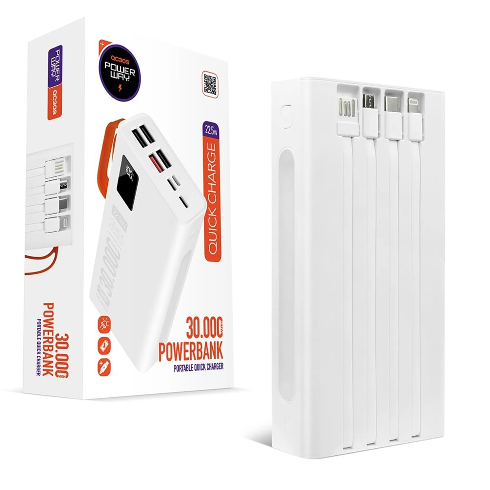 Powerway 24201 QC30S 30000 mAh Dijital Göstergeli Powerbank