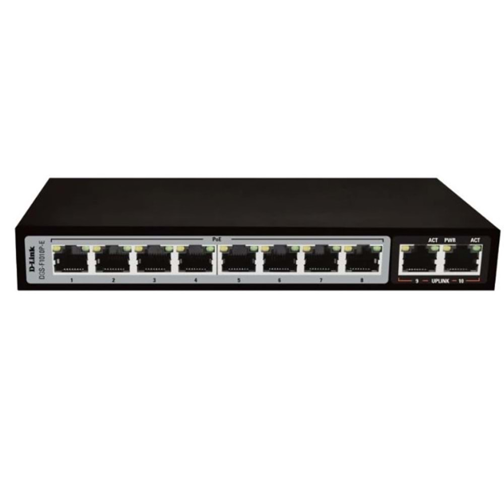 D-Link DES-F1010P-E/E 8 Poe 2 Uplink 10 PORT 10/100 Base-T Long Range 250m POE+ Surveillance 96W SWİTCH