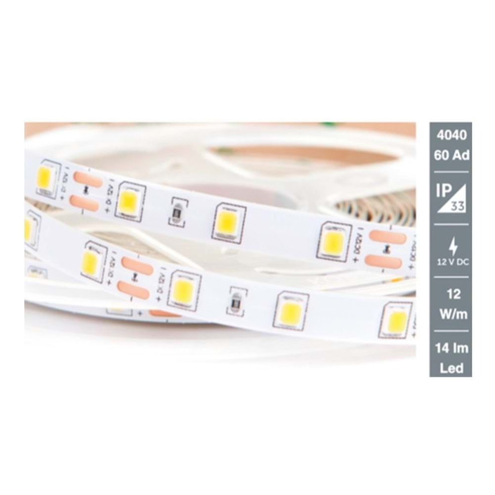 İnoled 4324-04 12 Volt 4040 Yeşil 3 Çip 60 Led Silikonsuz İç Mekan Şerit Led - 5 Metre