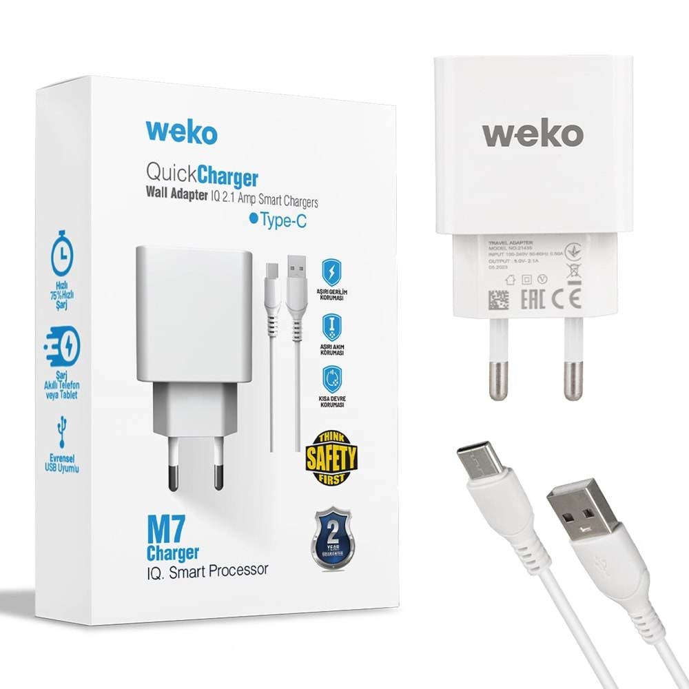 Weko WK-21435 IQ 2.1 Amper Şarj Başlık Adaptörü + Type-C USB Kablo