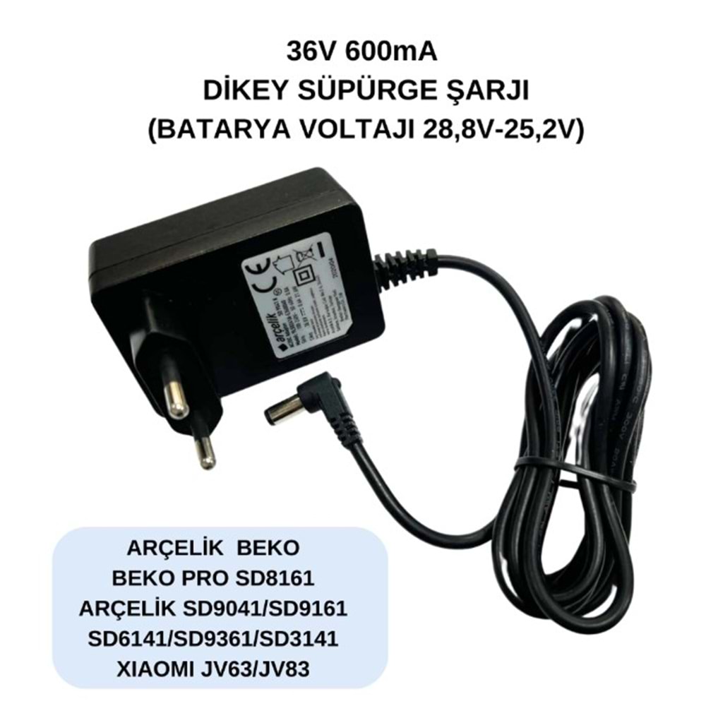 Swat ATZ434 36V 600mA Arçelik-Beko-Grundig-Xiaomi Dikey Süpürge Şarj Adaptörü