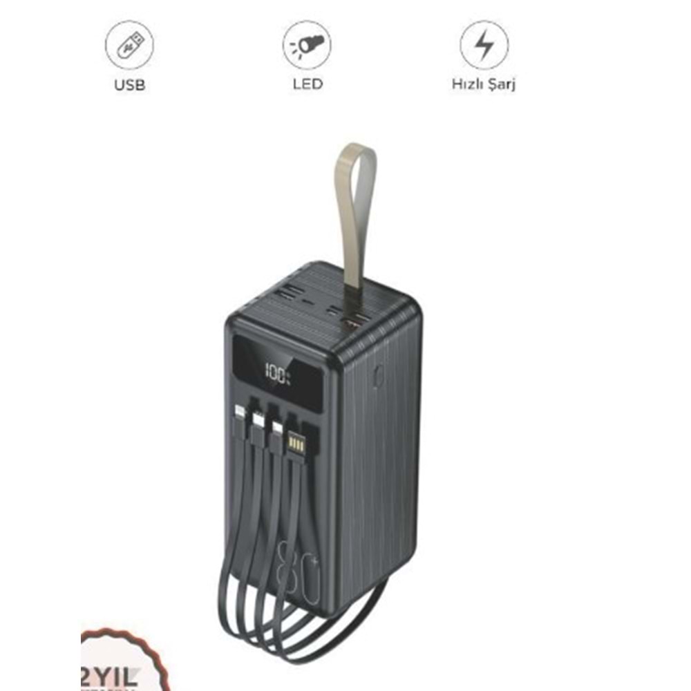 Torima TRM1080 Siyah 80000mAh Ledli 4 Çıkışlı Taşınabilir Hızlı Şarj Dijital Göstergeli Powerbank