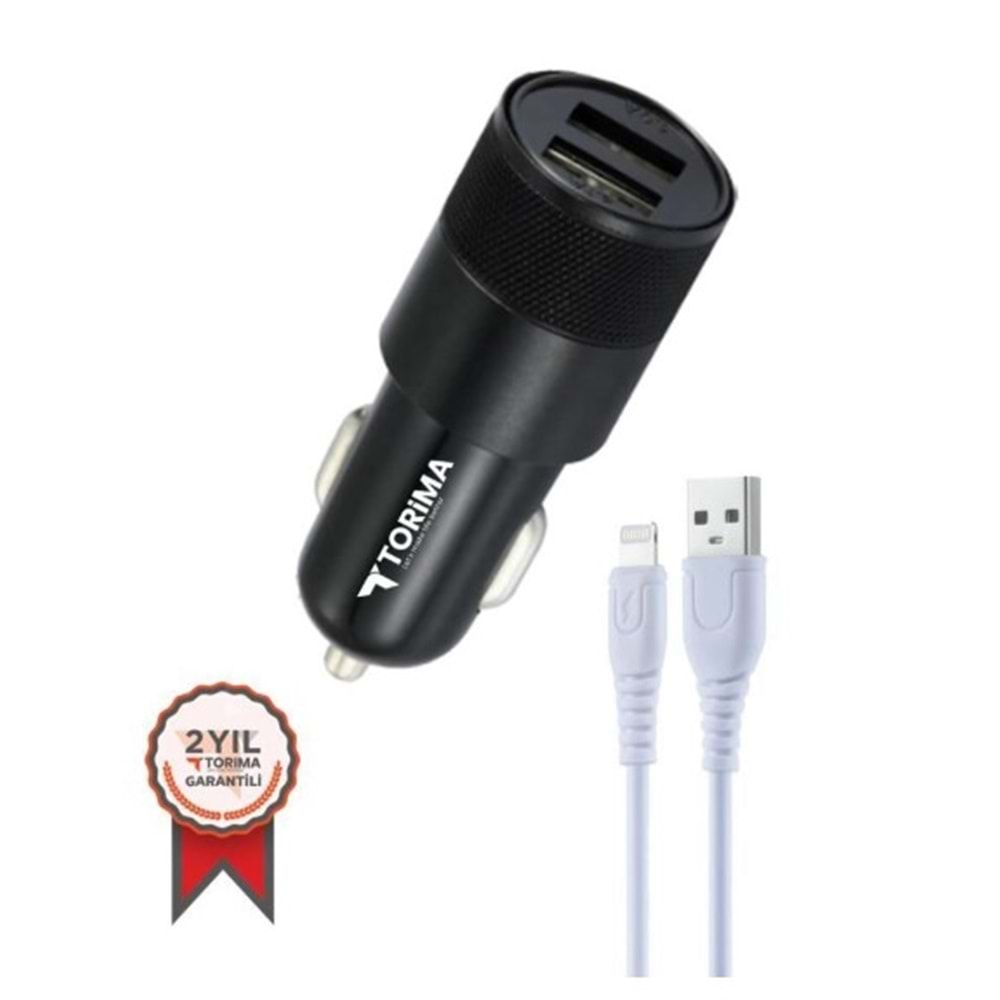 Torima C3 Siyah Lightning Tüm Araçlara Uyumlu Araba Çakmaklık Çift USB Girişli Oto Şarj Aleti Soketi