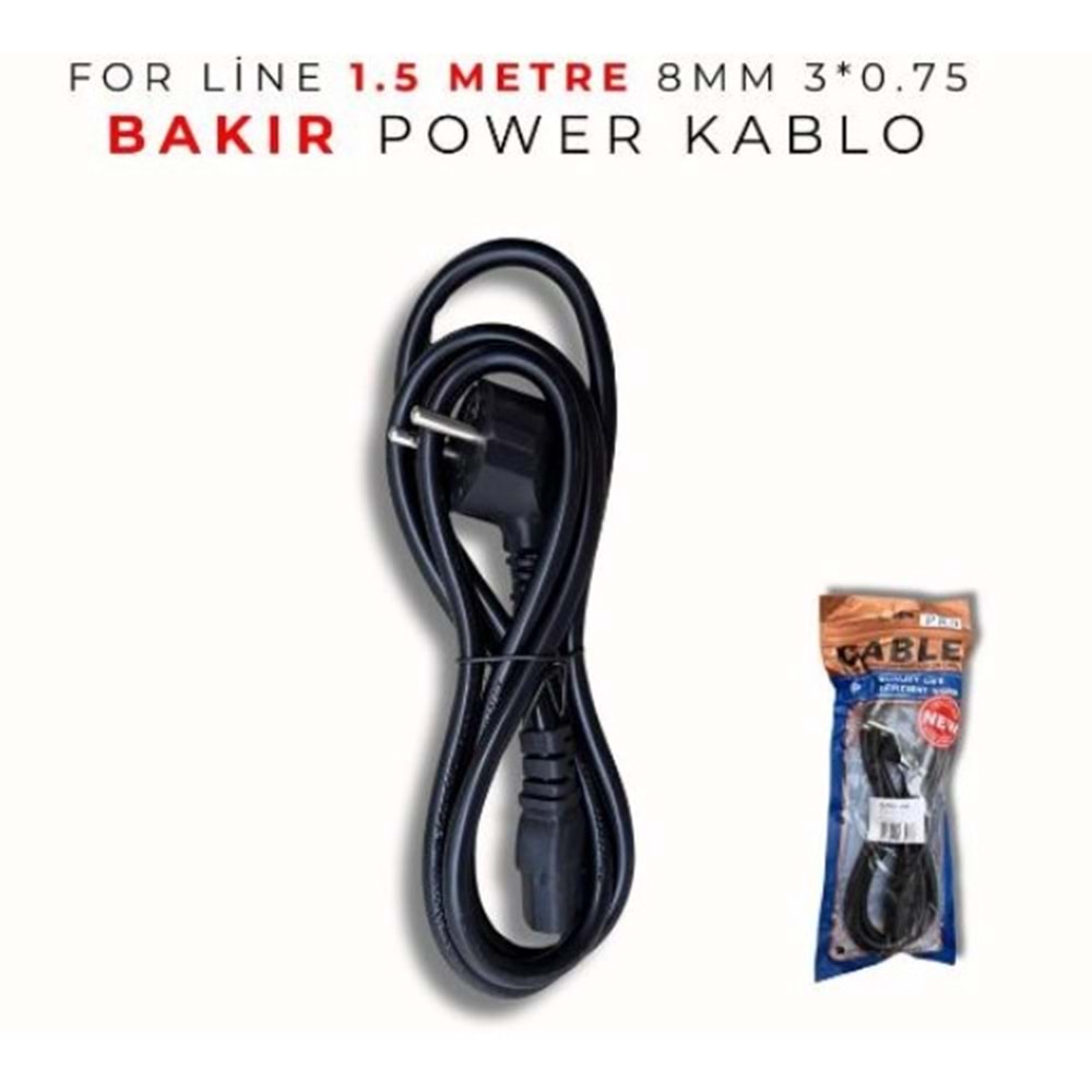 Forline FL0001 1.5 metre 8mm 3*0.75 Bakır Power Kablo