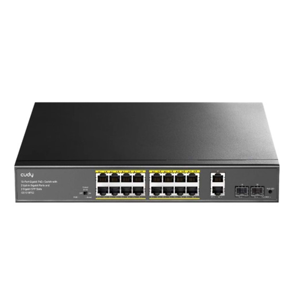Cudy GS1018PS2 16 Port 10/100/1000 Yönetilemez +2 Port Gb. 2 SFP (1GB) Rack mount (16 Port Poe+) 200W Switch