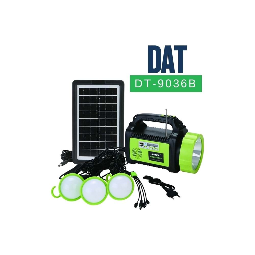 DAT DT-9036 Solar Güneş Panelli Powerbank Mp3 Radyo Bluetooth Işıldak El Feneri Aydınlatma