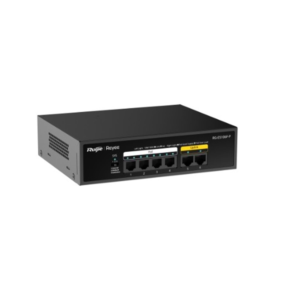 Ruijie Reyee RG-ES106F-P 4 Port Poe+ 10/100/1000 Mbps+2 Port 10/100 Mbps Uplink Switch