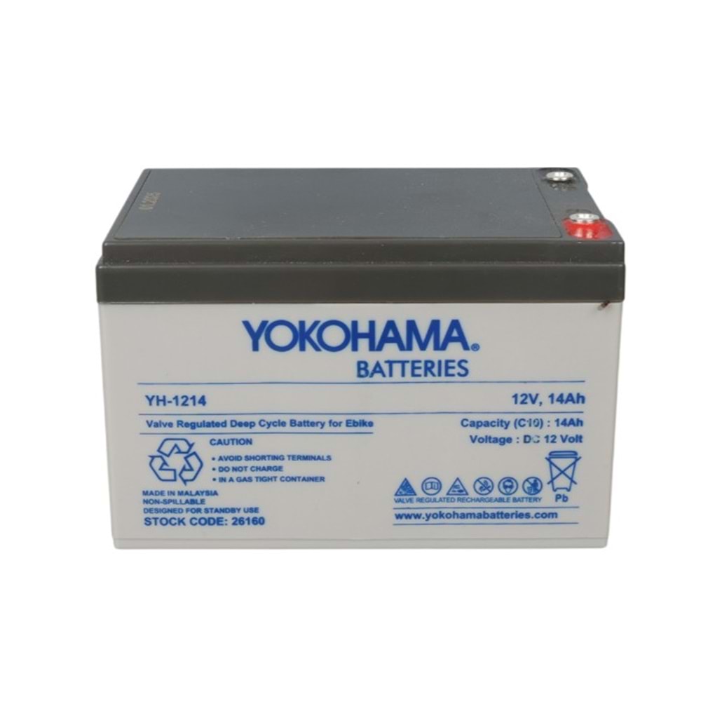 Yokohama 26160 YH-1214 12 Volt - 14 Amper Elektrikli Bisiklet Aküsü (150x95x98 mm) Jel Akü