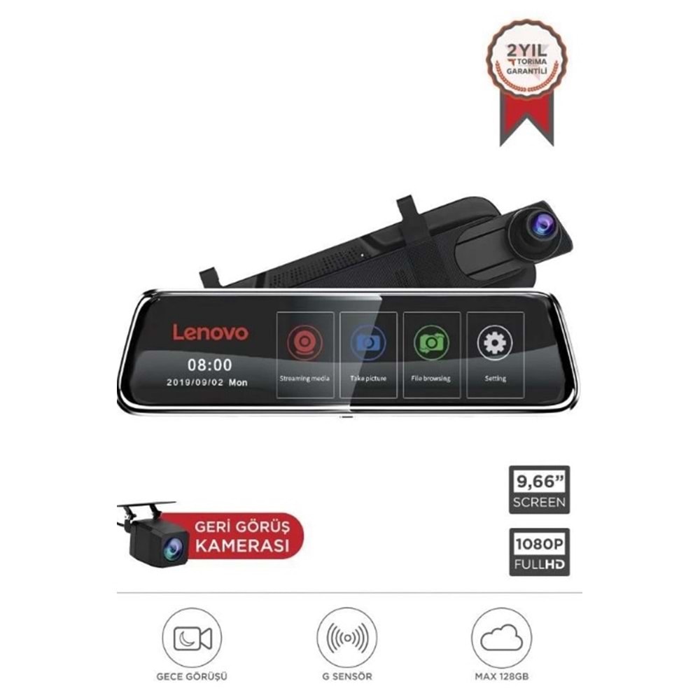 Lenovo V7/8801PLUS Siyah 1080P Araç içi 9.6inç Dokunmatik Dikiz Gece Görüşü Ön ve Arka Araç Kamerası