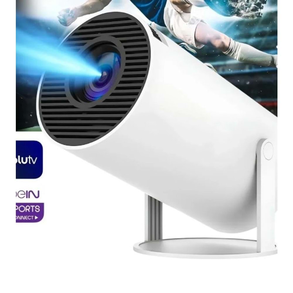 Newro HY300 Beyaz Taşınabilir Sinema Projektörü 1280 * 720P Ev Sineması Bluetooth Android 11 Akıllı Projeksiyon Wifi
