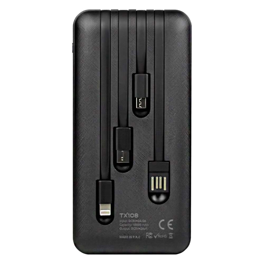 Powerway TX108 Dijital Göstergeli 4 Çıkışlı 10000 Mah Powerbank Siyah