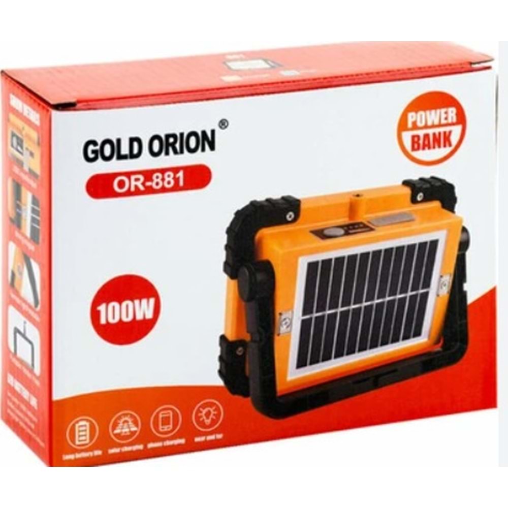 Gold Orion OR-881 100W El Feneri Güneş Paneli USB Şarjlı