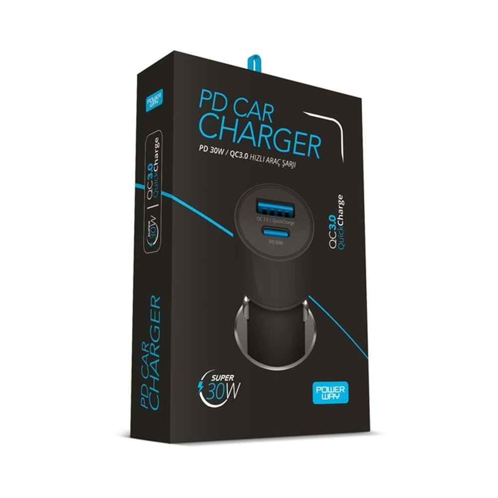 Powerway CC34 Araç İçi Çakmaklık Hızlı Şarj Cihazı 30W QC 3.0 Type-C - Usb