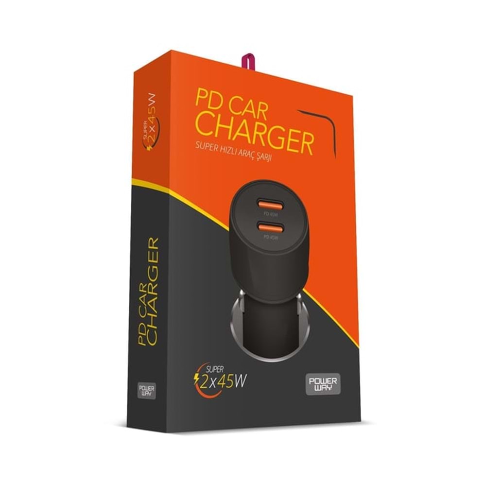 Powerway CC45 PD45W Ultra Hızlı 2x Type-C Girişli Araç İçi Çakmaklık Şarj Adaptörü