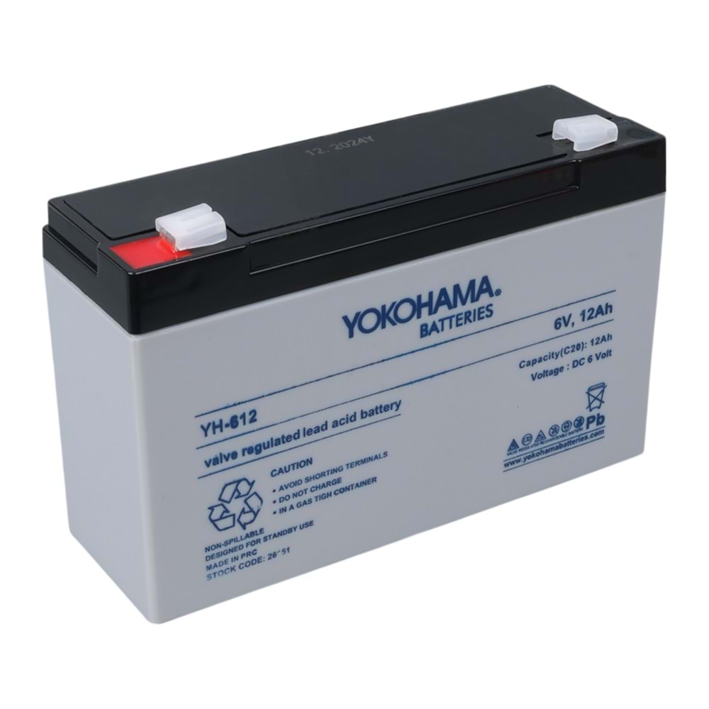 Yokohama 26151 YH-612 6 Volt - 12 Amper Akü (150x50x94 mm )
