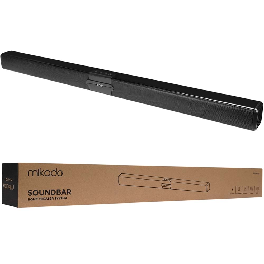 Mikado MD-SB101 Siyah 10Wx2 12V/1.5A Bluetooth Usb Aux SD Kart Girişli Ev Sinema Soundbar Hoparlör