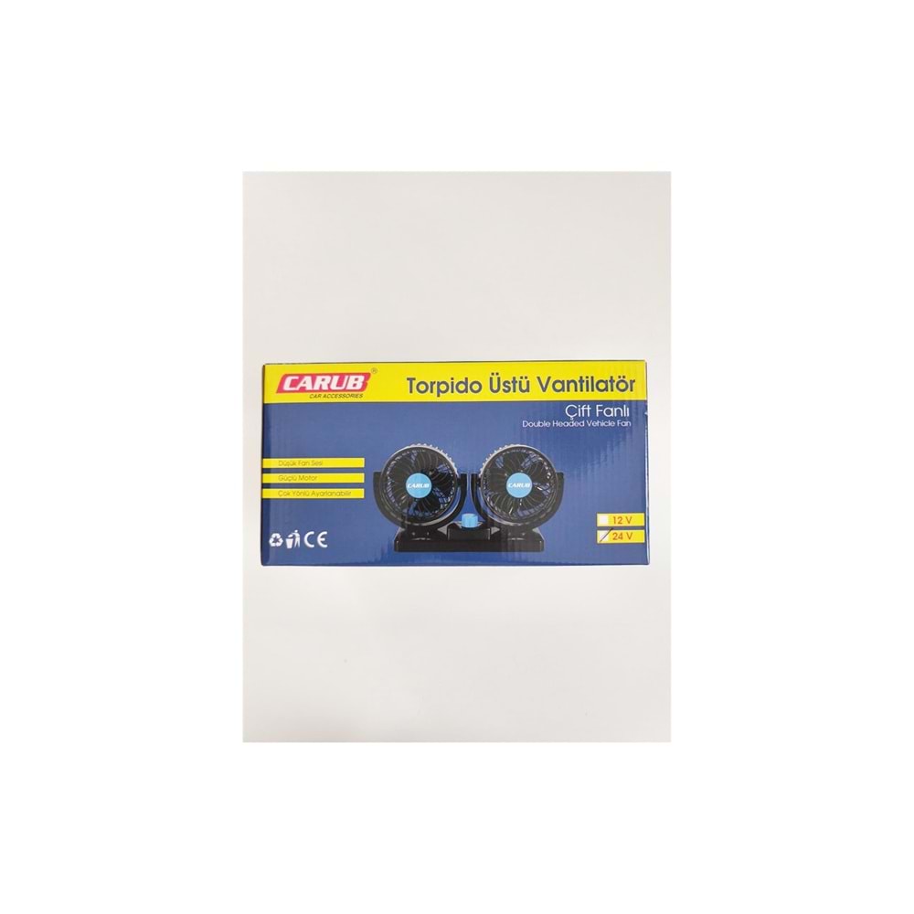 Carub BR6400609 24 Volt Araç İçi Torpido Üstü 360° Çift Fanlı Oto Vantilatör