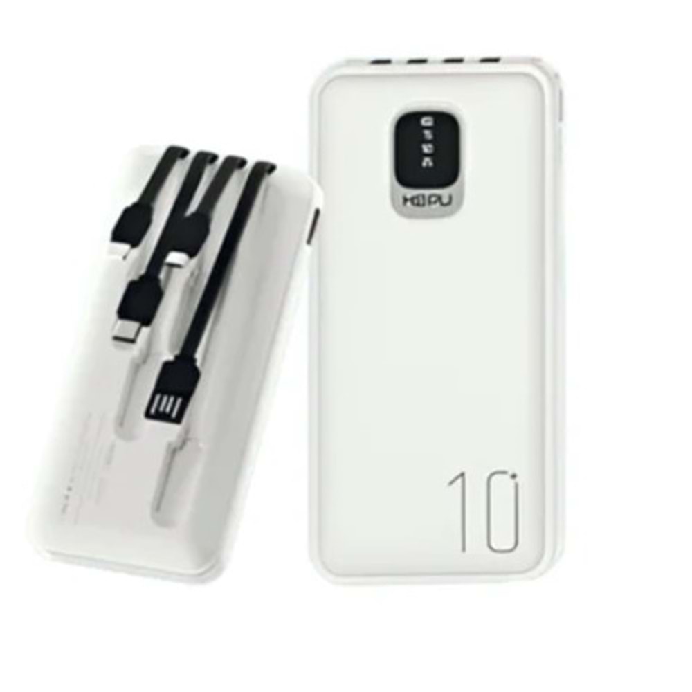 Hepu HP-965 Type-C iOS & Micro USB Kablolu + LED Göstergeli + 1to5 Çoklu Çıkış 10.000 mAh Powerbank
