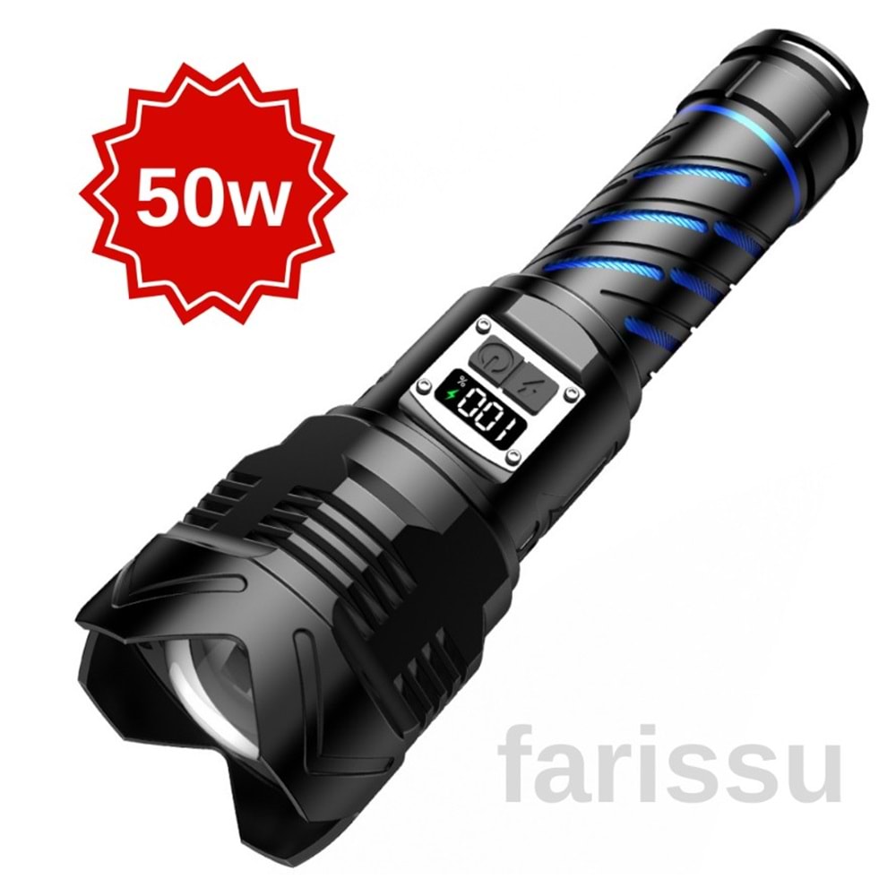 Everton RT-397 Beyaz Lazer 50W 1000 Lm Su Geçirmez Metal Şarjlı El Feneri