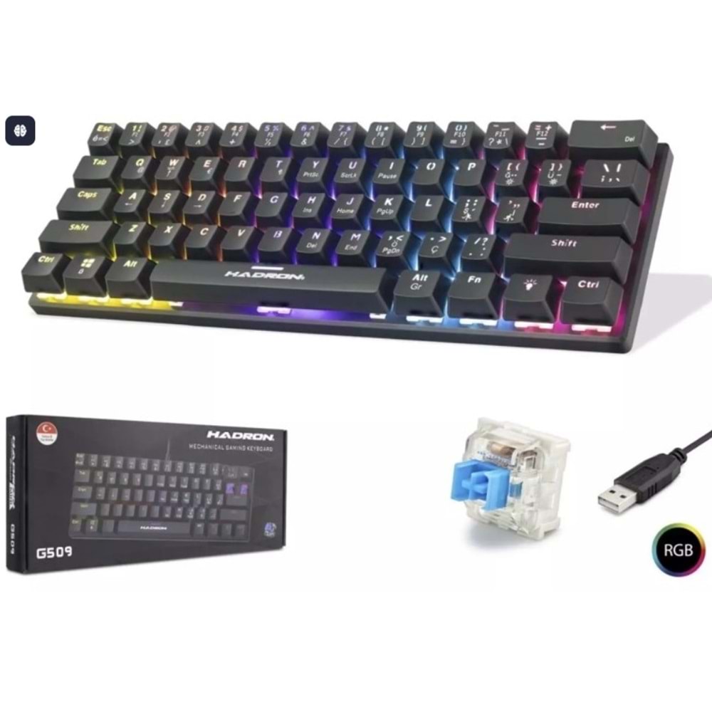 Hadron G509B Kablolu Oyuncu Mini Klavye Mekanik Red Switch Mavi Q Beyaz