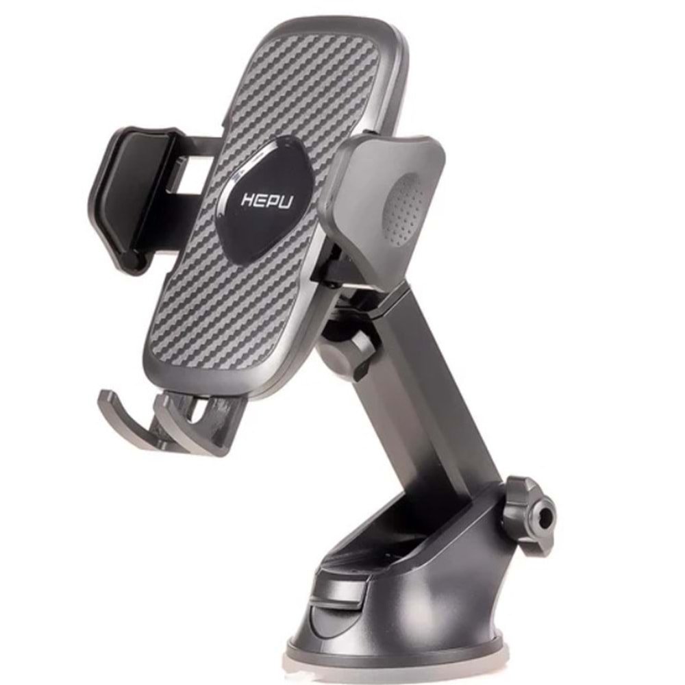 Hepu HP-A21 Uzun Kollu Araç İçi Telefon Tutucu – Karbon Desenli Gövde + Vantuz Taban (Cam & Torpido Uyumlu)