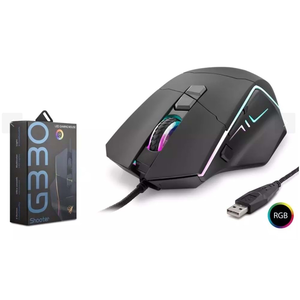 Hadron Shooter G330 Kablolu Oyuncu Mouse Rgb 6400Dpi 150Cm Siyah