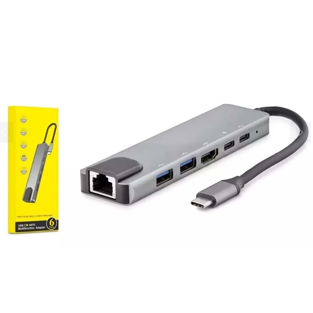 Hadron HDX7791 Type-C Hdtv Combo Hdmi 4K 30Hz + 2*Type-C + 2*Usb3.0 + Lan 6in1 Gri