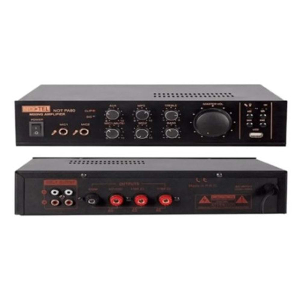 Notel PA-80 80W 2 Mifrofon Girişli Mikser Amfi