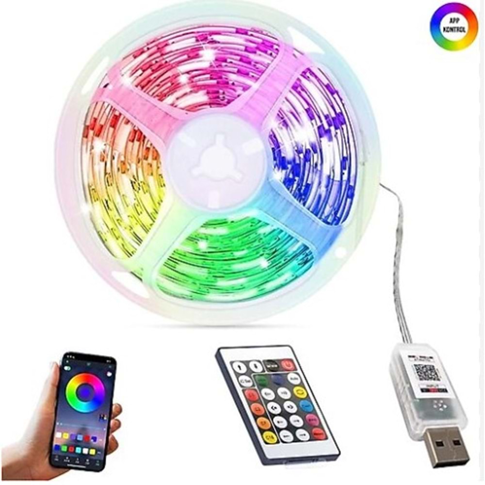 Hightek Rgb 5V Usb Uçlu Silikonlu Dış Mekan Şerit Led 5 Metre Paket Halinde