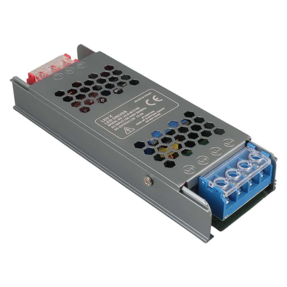 Ledx ALN-M12165 12 Volt 16.5 Amper 72x24x12mm ultra Slim Metal Kasa Adaptör