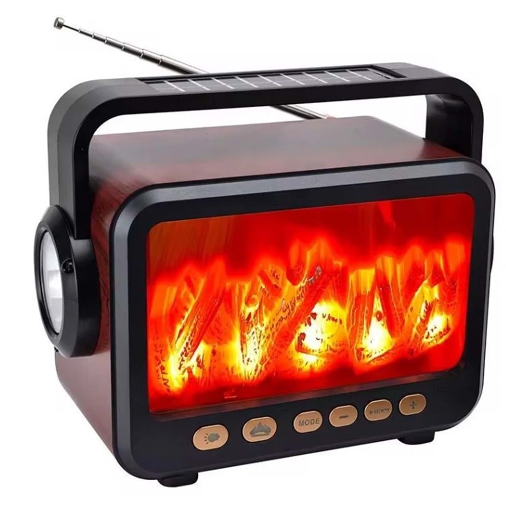 Everton RT-734 Şömine Görünümlü Fenerli / Solar Güneş Enerjili / Nostalji Bluetooth/USB/Sd/ Radyo Mp3 Player Müzik Kutusu