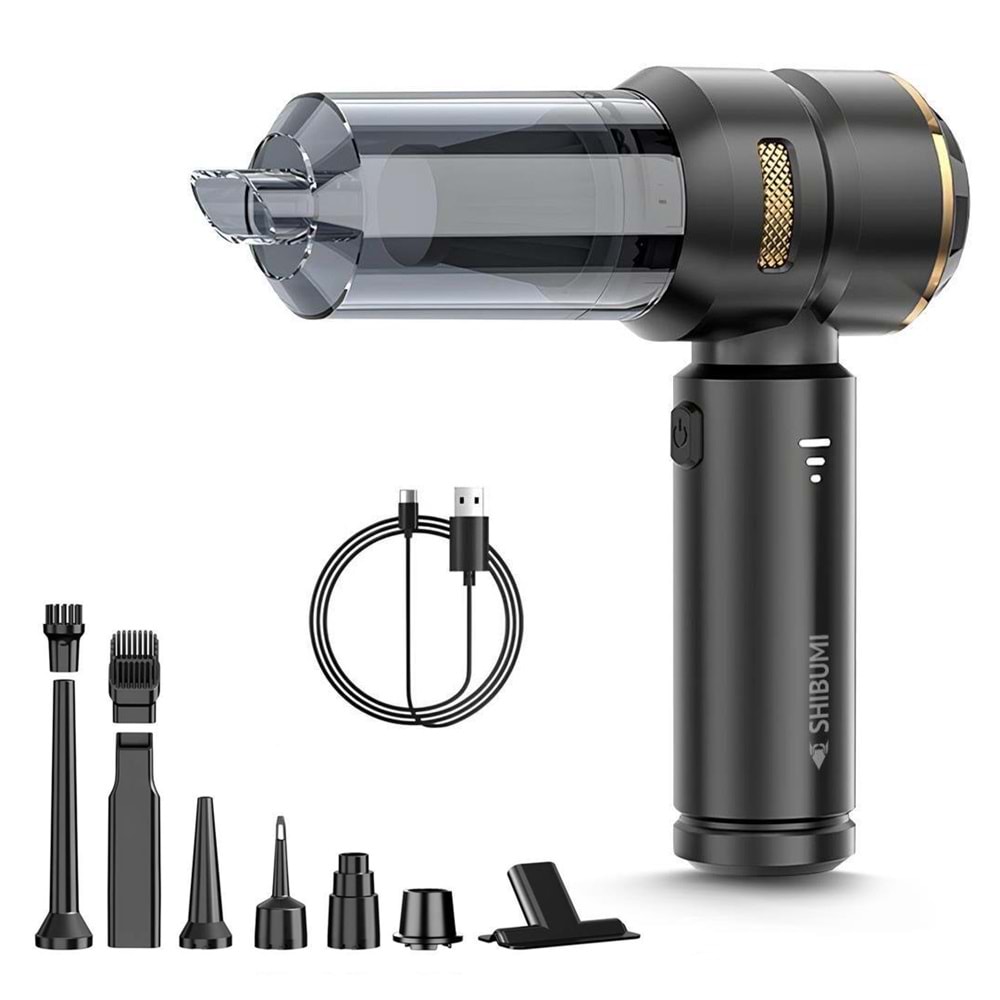 Powermaster 29402 Tornada 100 Watt 6000mAh 16000pa Çekiş Gücü 8 Adet Başlıklı Şarjlı Güçlü Üfleme Araç İçi Süpürge