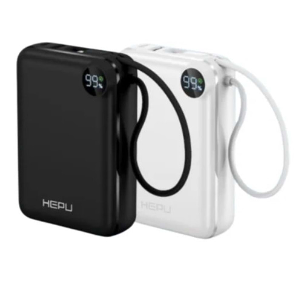 Hepu HP-A18 20.000 mAh 22.5W Hızlı Şarjlı Powerbank – Kendinden Type-C Kablolu + LED Ekranlı