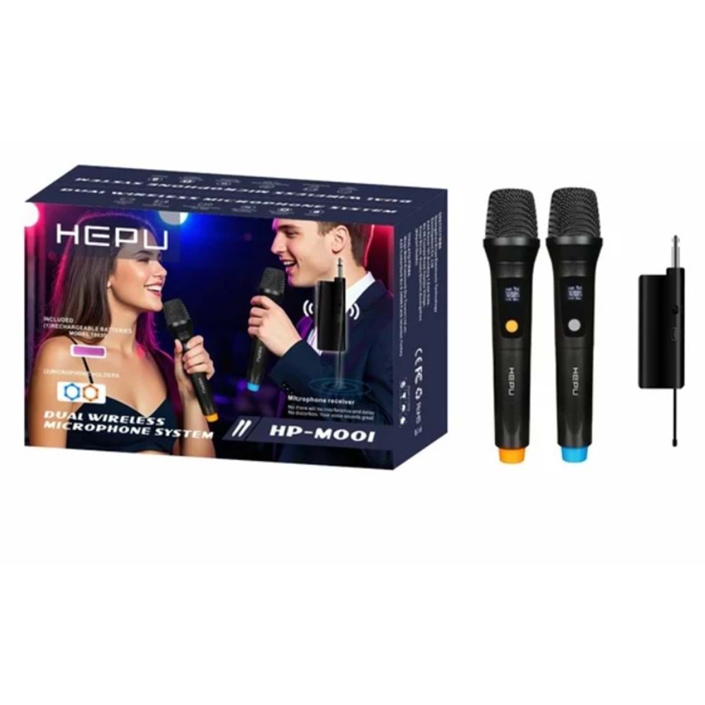 Hepu HP-M001 Çiftli Kablosuz Mikrofon Sistemi – Dijital Ekranlı, Gecikmesiz Ses Aktarımı, Şarjlı Alıcı ile Pratik Kurulum