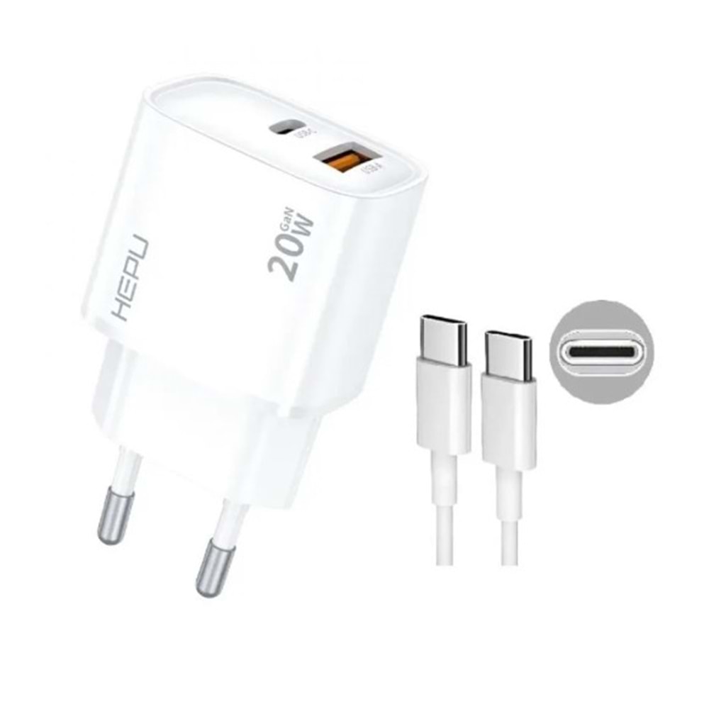 Hepu HP-C29 20W GAN Pd Girişli 3.0 Qualcomm Hızlı Şarj Aleti Type-C Kablo Çift Çıkışlı