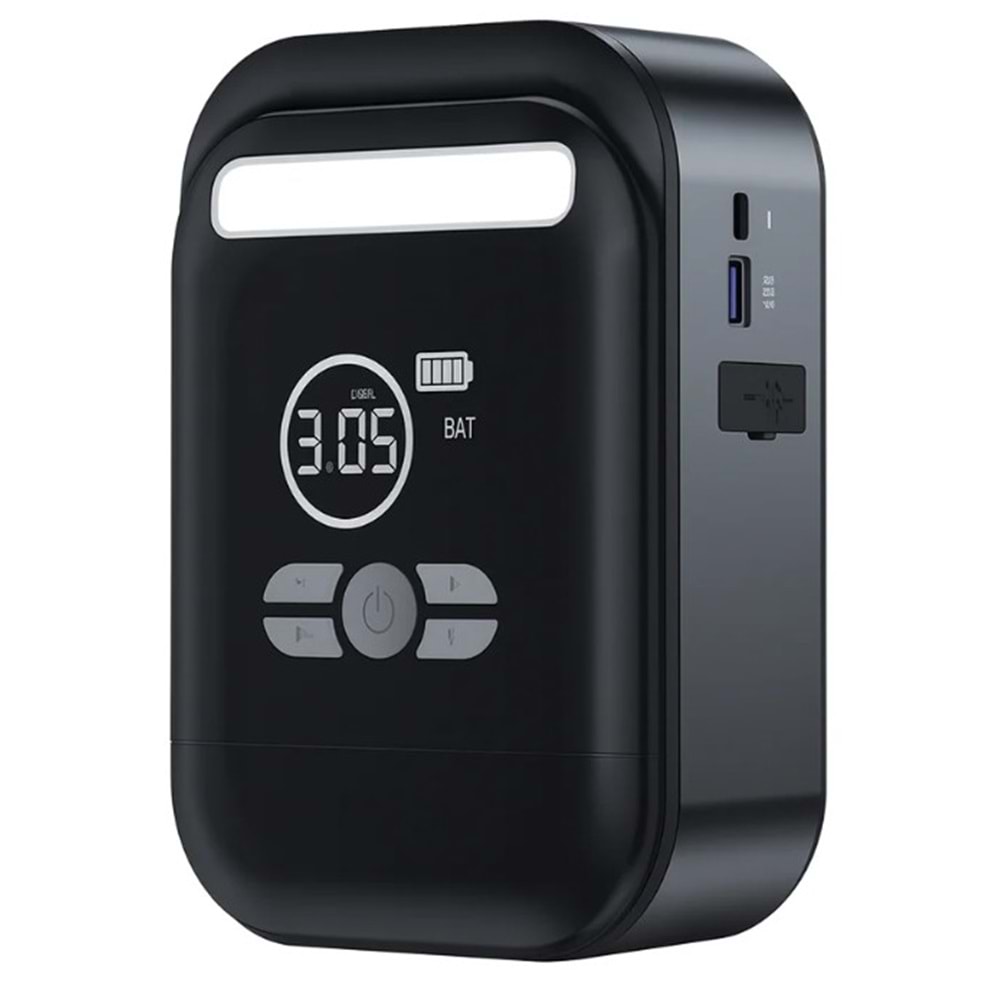 Hepu HP-M02 Çok Fonksiyonlu Hava Pompası – 10000mAh Dijital Ekran + Powerbank + Fener