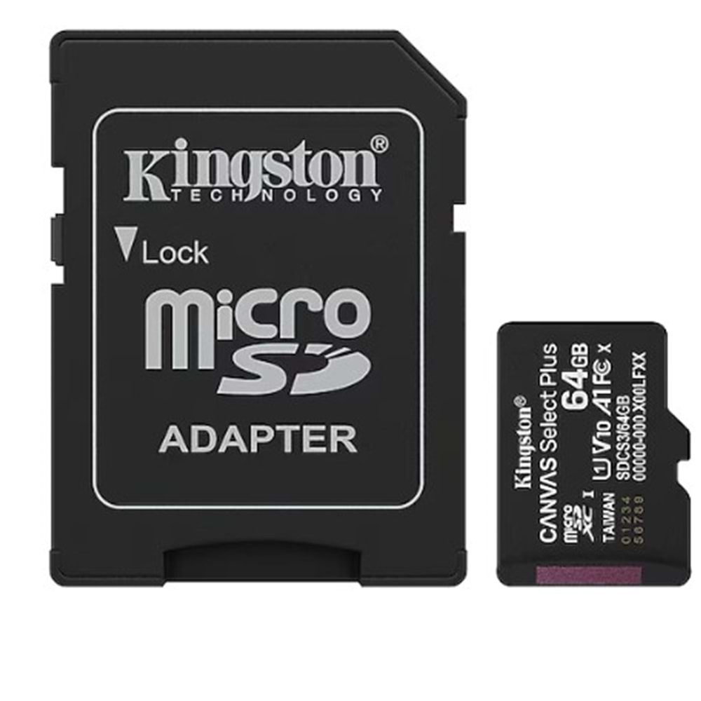Kingston Canvas Select Plus SDCS3/64GB Class 10 UHS-I U1 A1 V10 64 GB Micro SD Kart