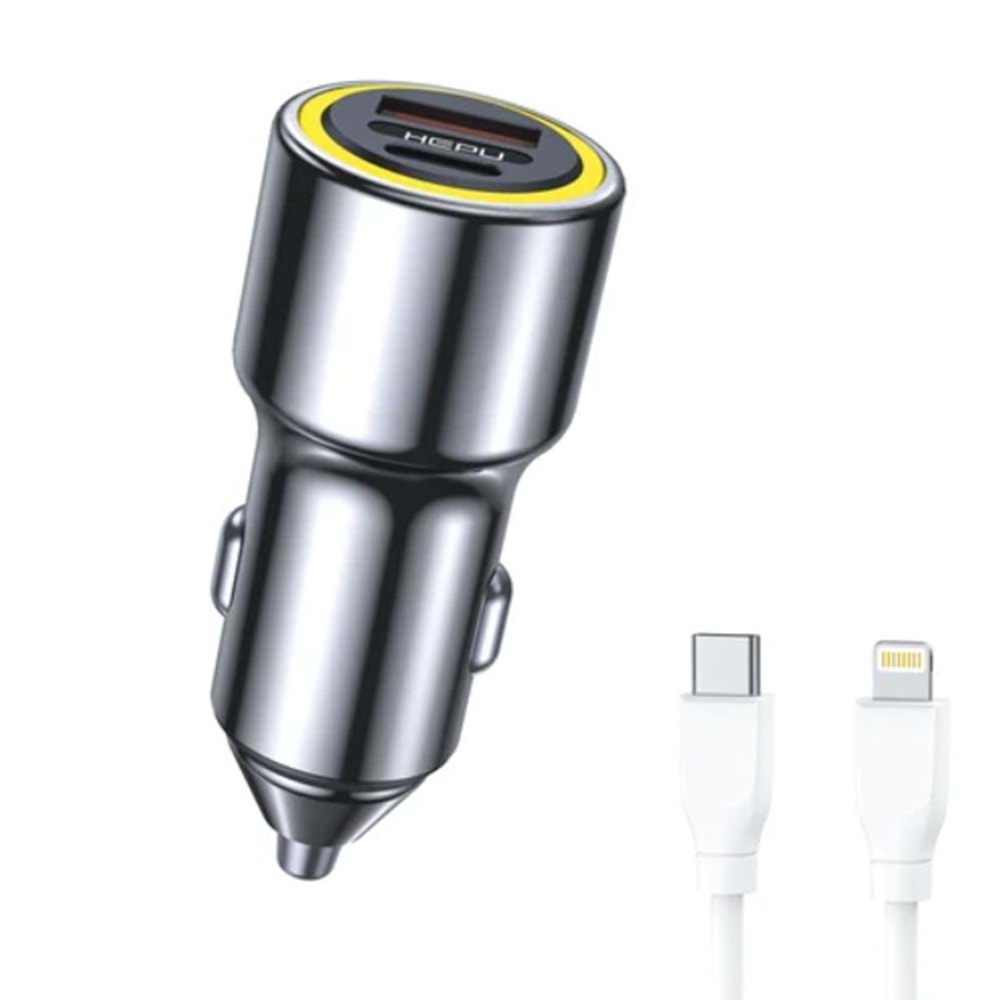 Hepu HP-782 48W Hızlı Araç Şarjı – Type-C & USB Çıkışlı Metal Gövde