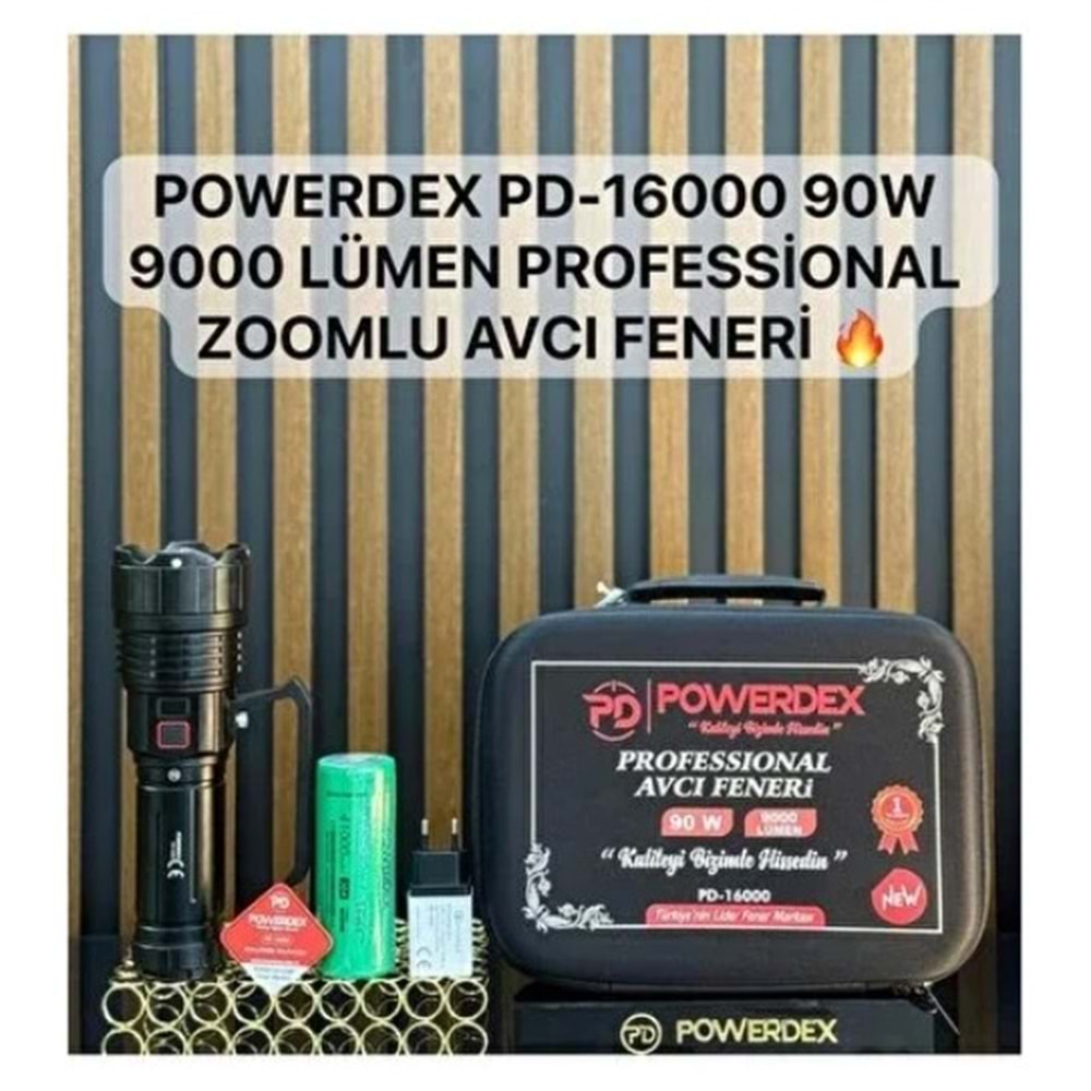 Powerdex PD-16000 90W 9000 Lümen Profesyonel Zomlu Avcı El Feneri