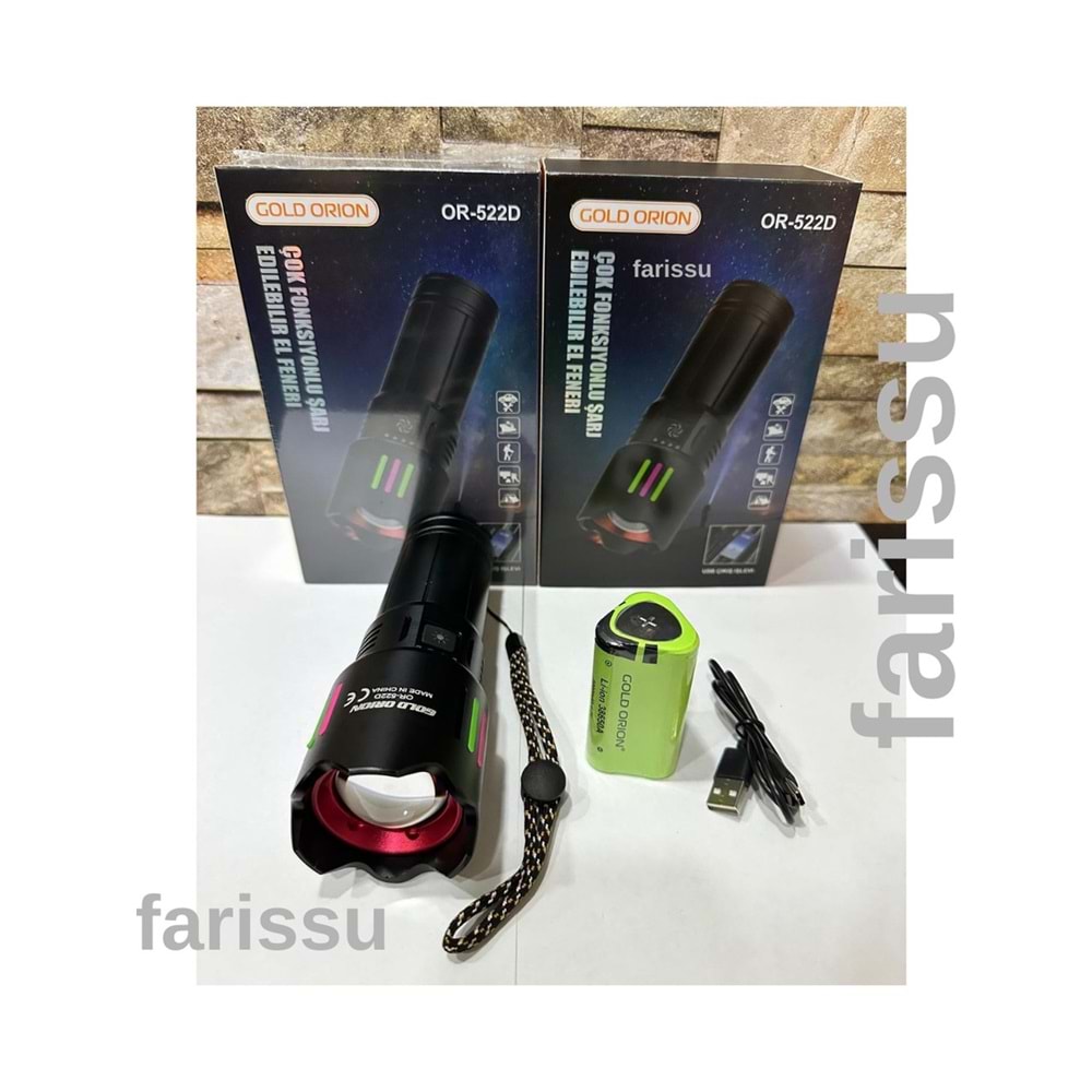 Gold Orion OR-522D 9000 Mah 4 Mod Şarj Edilebilir Çok Fonksiyonlu El Feneri