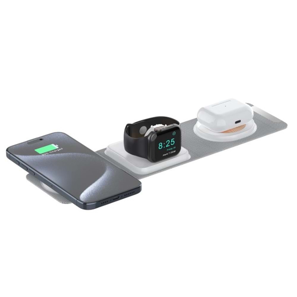 Bix BXMW6 3ü 1 Arada Manyetik Kablosuz Şarj Cihazı Wireless Şarj Ünitesi Beyaz