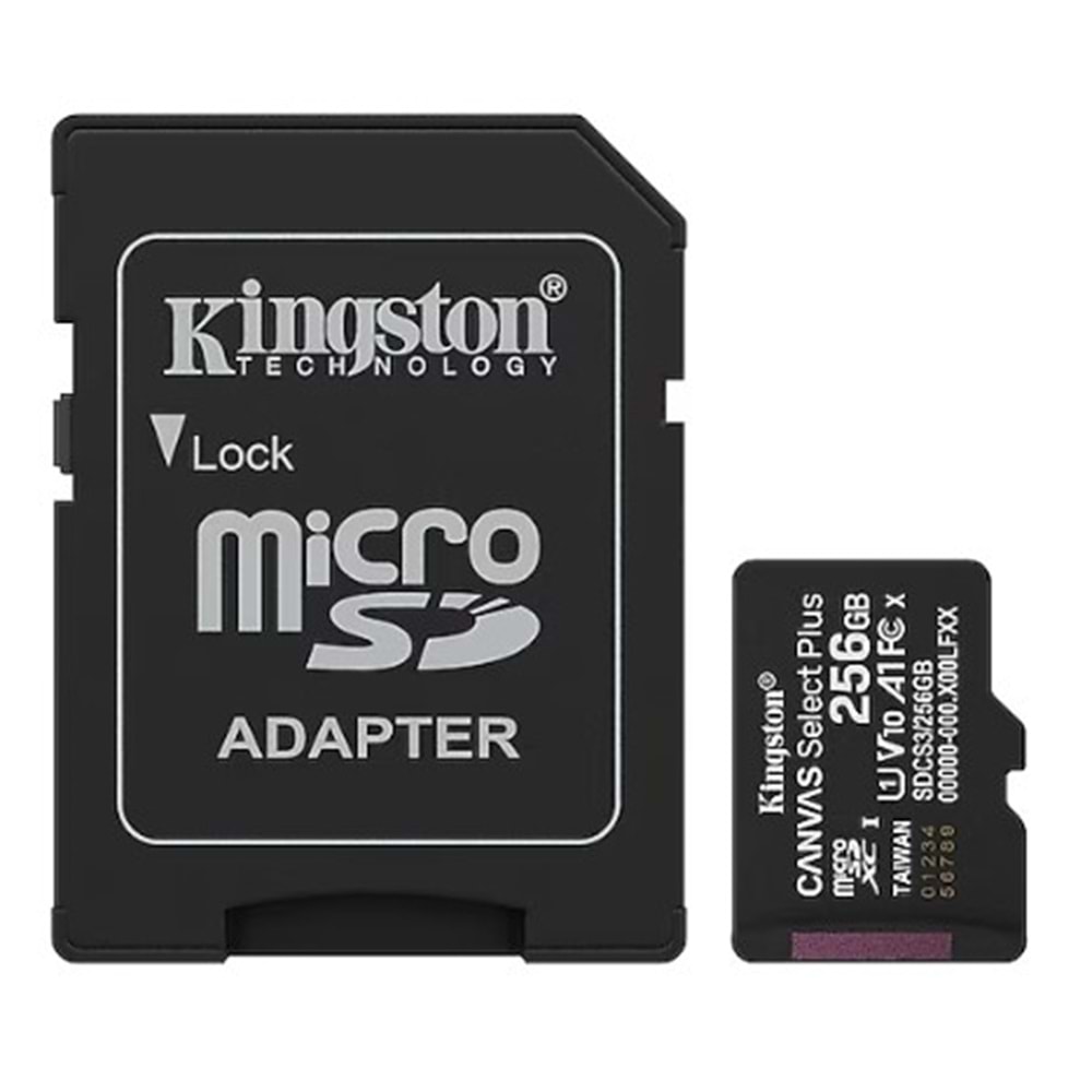 Kingston Canvas Select Plus SDCS3/256GB Class 10 UHS-I U1 A1 V10 256GB Micro SD Kart