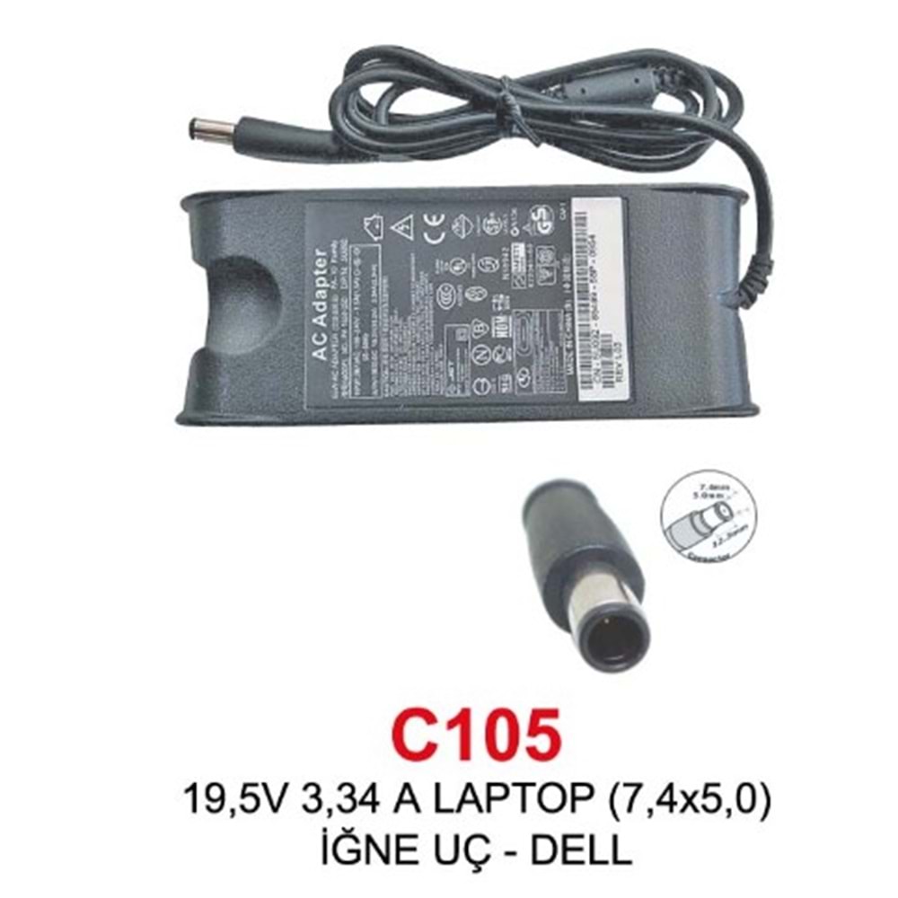 Fast C105 Dell 19V 3.34A 7.4*5.0mm İğne Uçlu Notebook Şarj Adaptörü