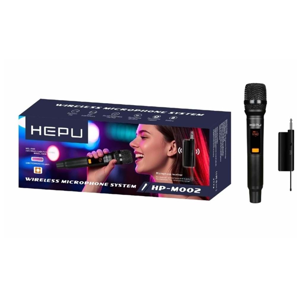 Hepu HP-M002 Profesyonel Kablosuz Mikrofon Sistemi – Dijital Ekranlı USB Alıcılı Şarjlı